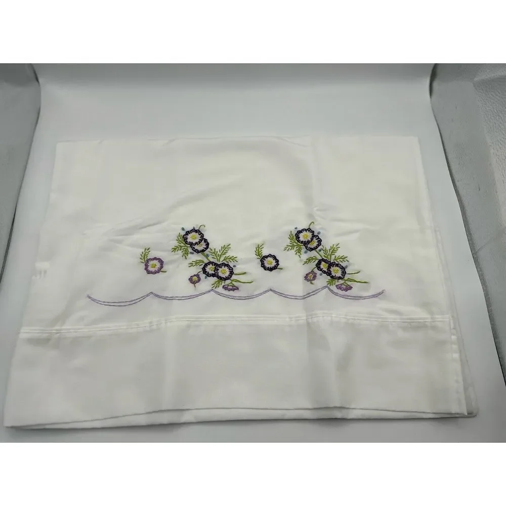 Embroidered‎ Pillow Cases (2) With Green, Purple And Black New